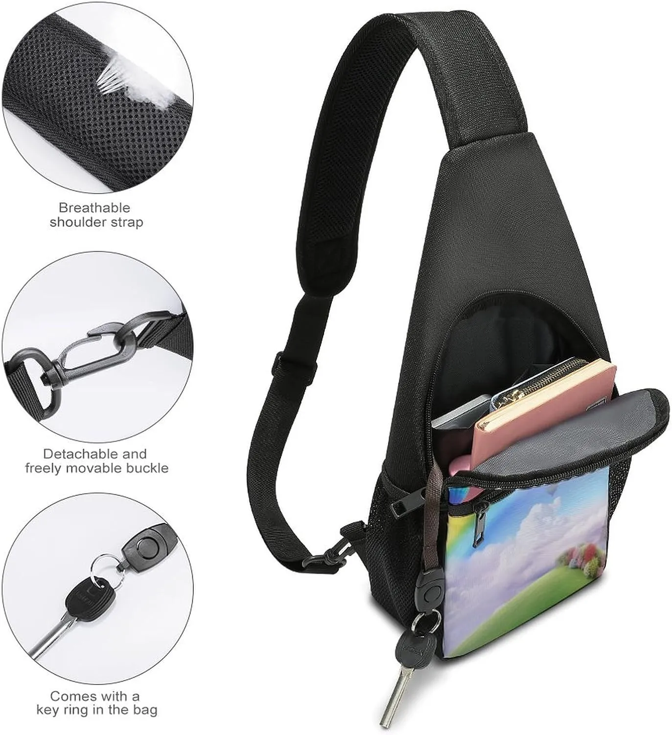 Crossbody Bag Travel Sling Bag for Men Small Sling Backpack Dreamy Rainbow Chest Bag Shoulder Bag for Outdoor