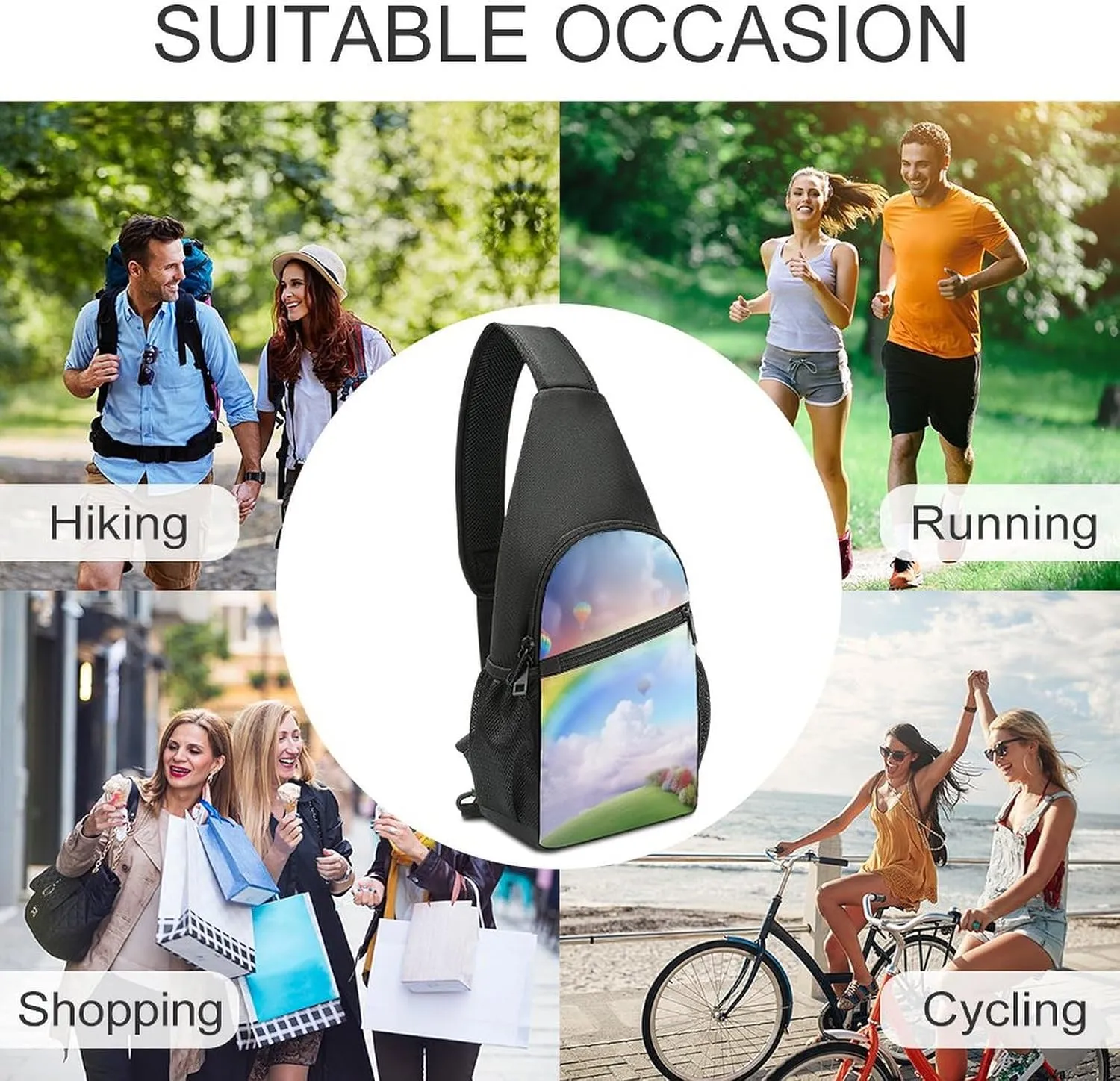 Crossbody Bag Travel Sling Bag for Men Small Sling Backpack Dreamy Rainbow Chest Bag Shoulder Bag for Outdoor