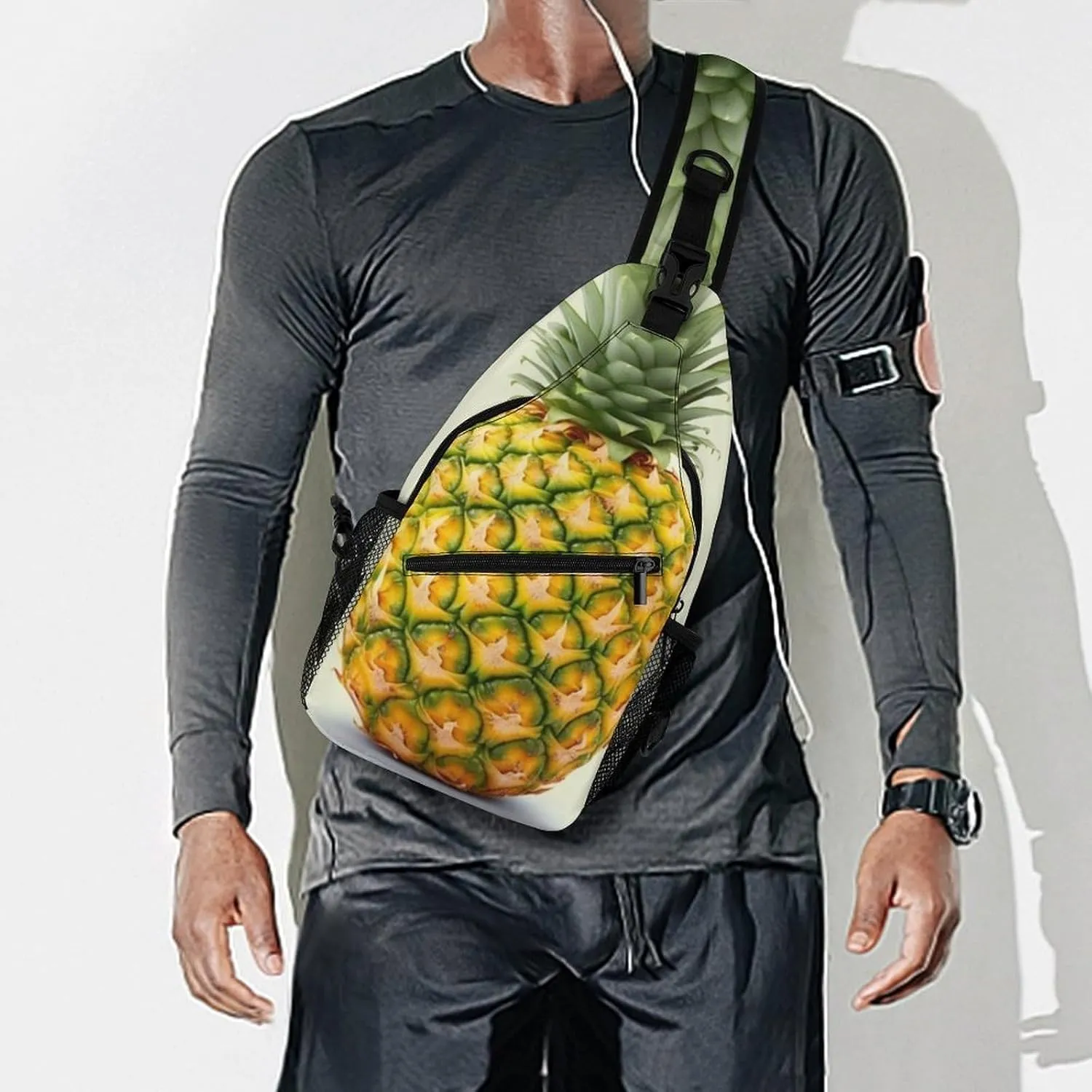Crossbody Bag Travel Sling Bag for Men Small Sling Backpack Fresh Pineapple Chest Bag Shoulder Bag for Outdoor, 38x20cm