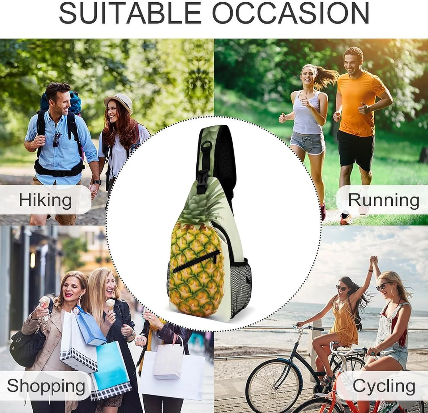 Crossbody Bag Travel Sling Bag for Men Small Sling Backpack Fresh Pineapple Chest Bag Shoulder Bag for Outdoor, 38x20cm