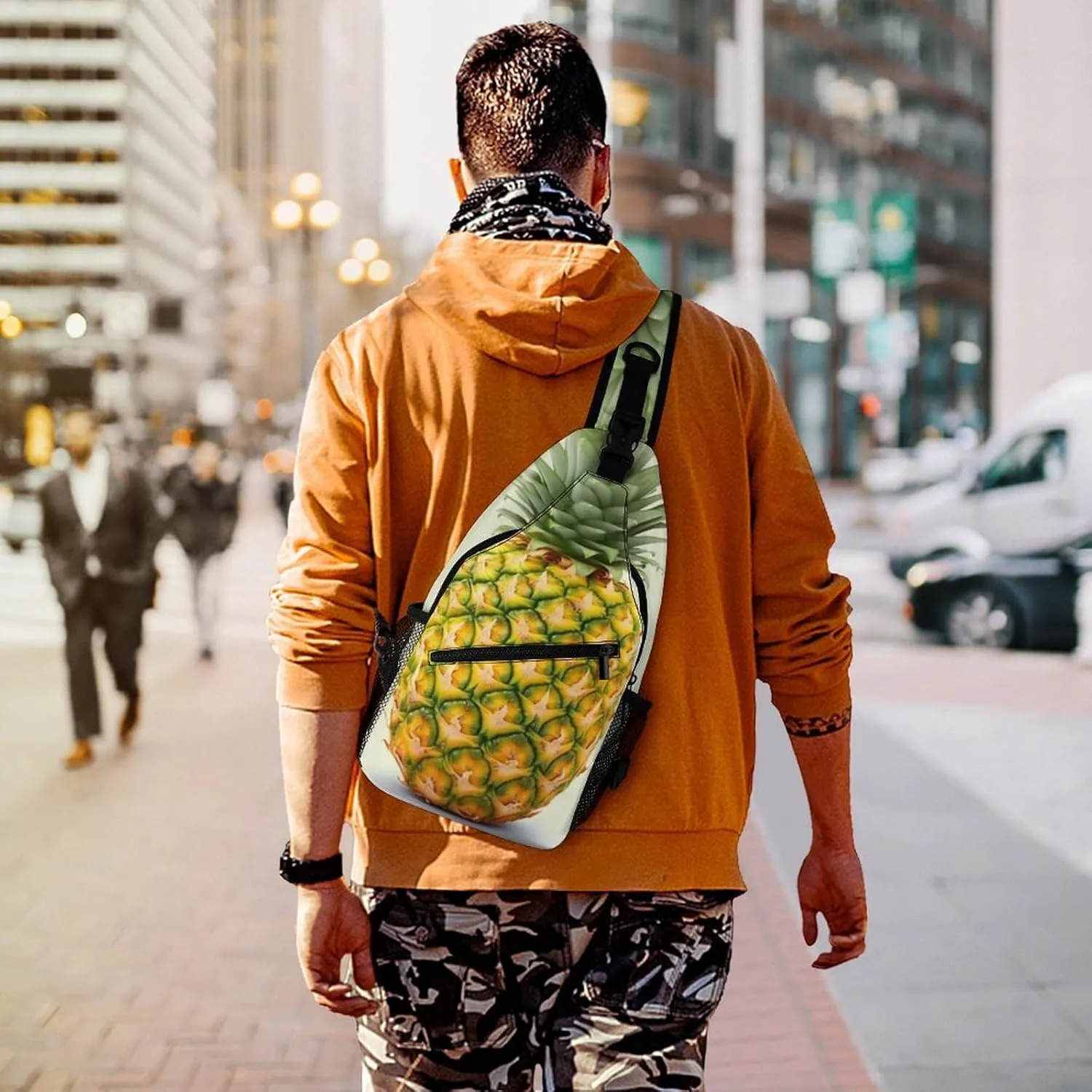 Crossbody Bag Travel Sling Bag for Men Small Sling Backpack Fresh Pineapple Chest Bag Shoulder Bag for Outdoor, 38x20cm