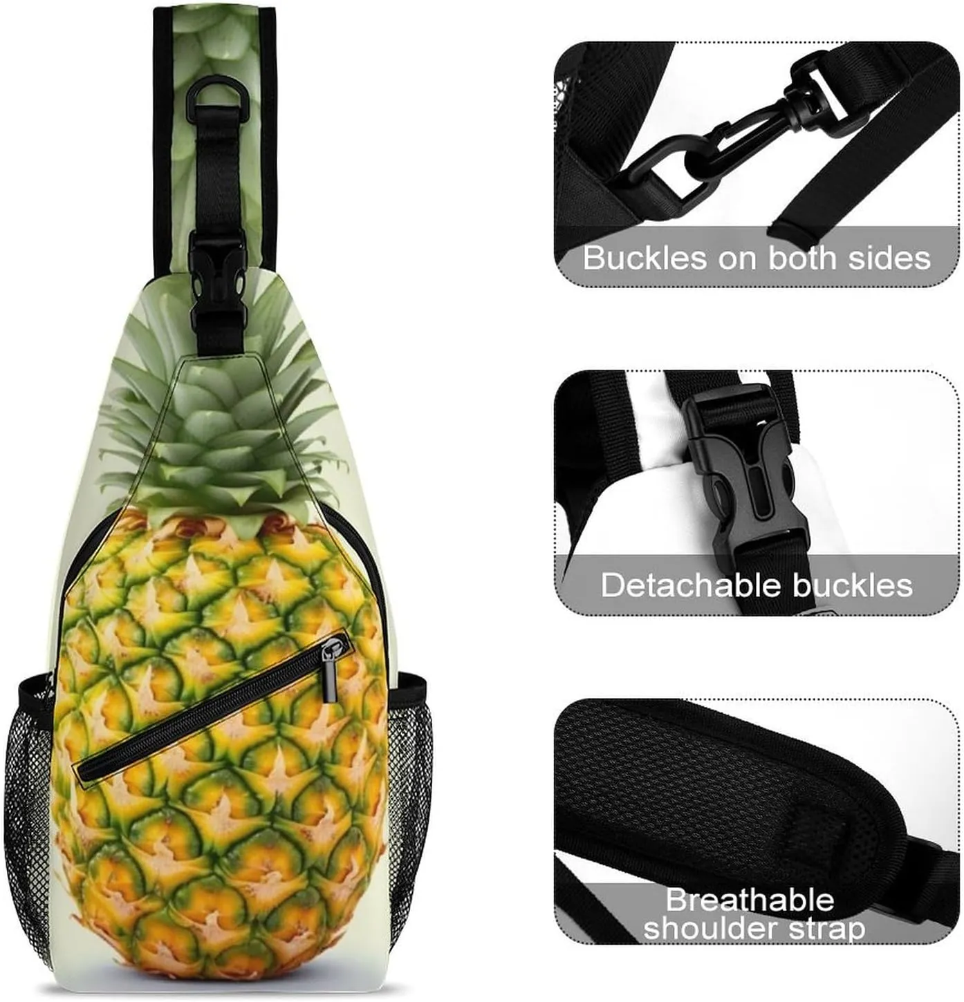 Crossbody Bag Travel Sling Bag for Men Small Sling Backpack Fresh Pineapple Chest Bag Shoulder Bag for Outdoor, 38x20cm