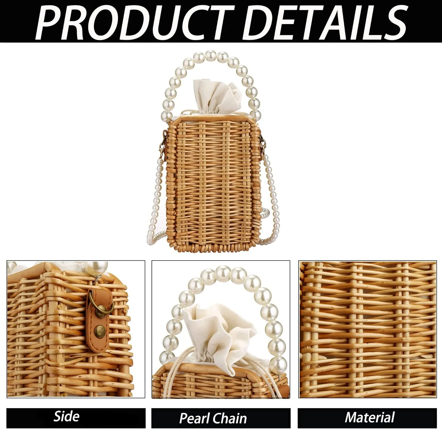 Crossbody Bags for Women Beach Straw Purse Lightweight Fashion Pearl Shoulder Bag Retro Straw Summer Basket Purse