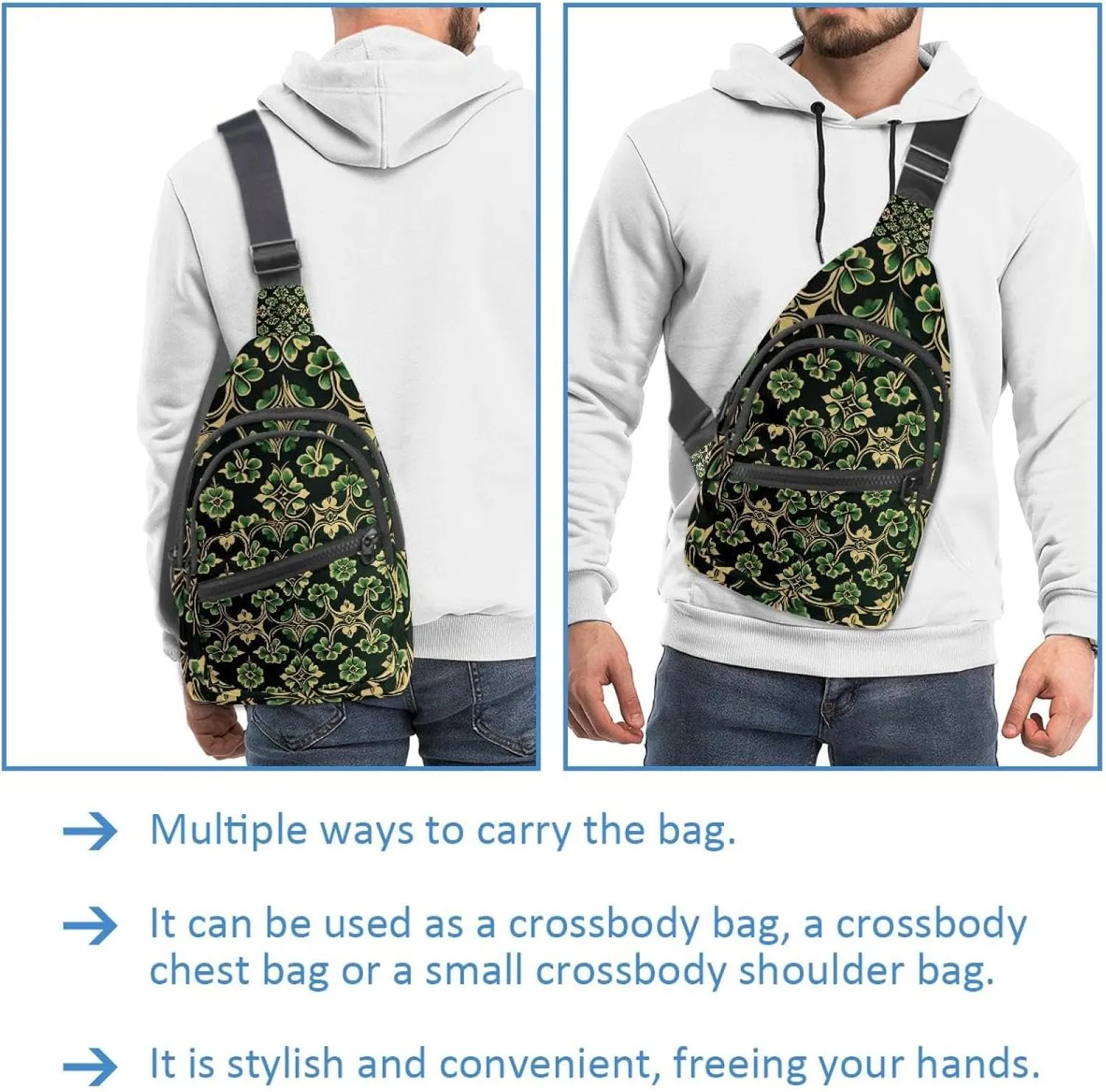 Crossbody Bags for Women Cross Body Bag for Woman Sling Bag Crossbody Bag Saint Patrick's Day Clover Leaf Sling Backpack Travel