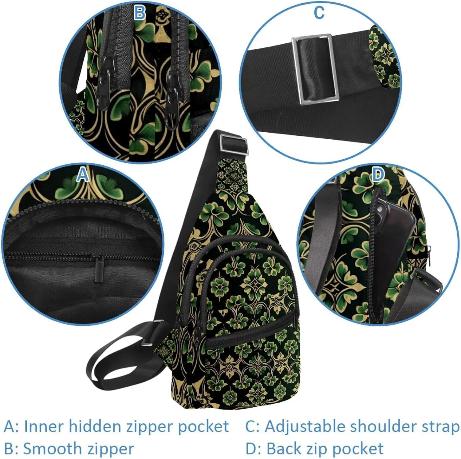 Crossbody Bags for Women Cross Body Bag for Woman Sling Bag Crossbody Bag Saint Patrick's Day Clover Leaf Sling Backpack Travel