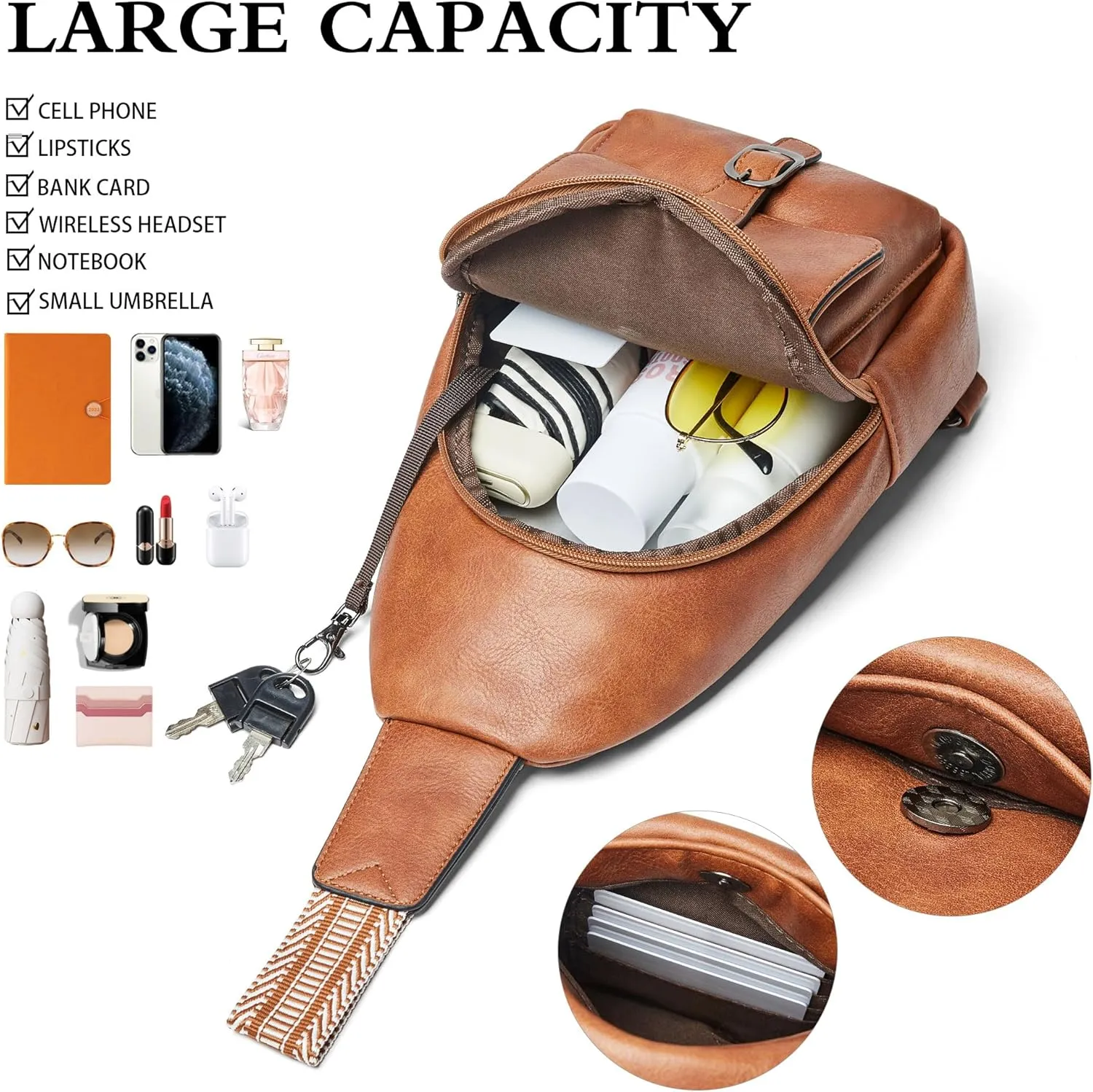 Crossbody Bags for Women Men Sling Bag 5 Pockets Fanny Pack Sling Backpack Chest Daypack Travel Purse Anti Theft
