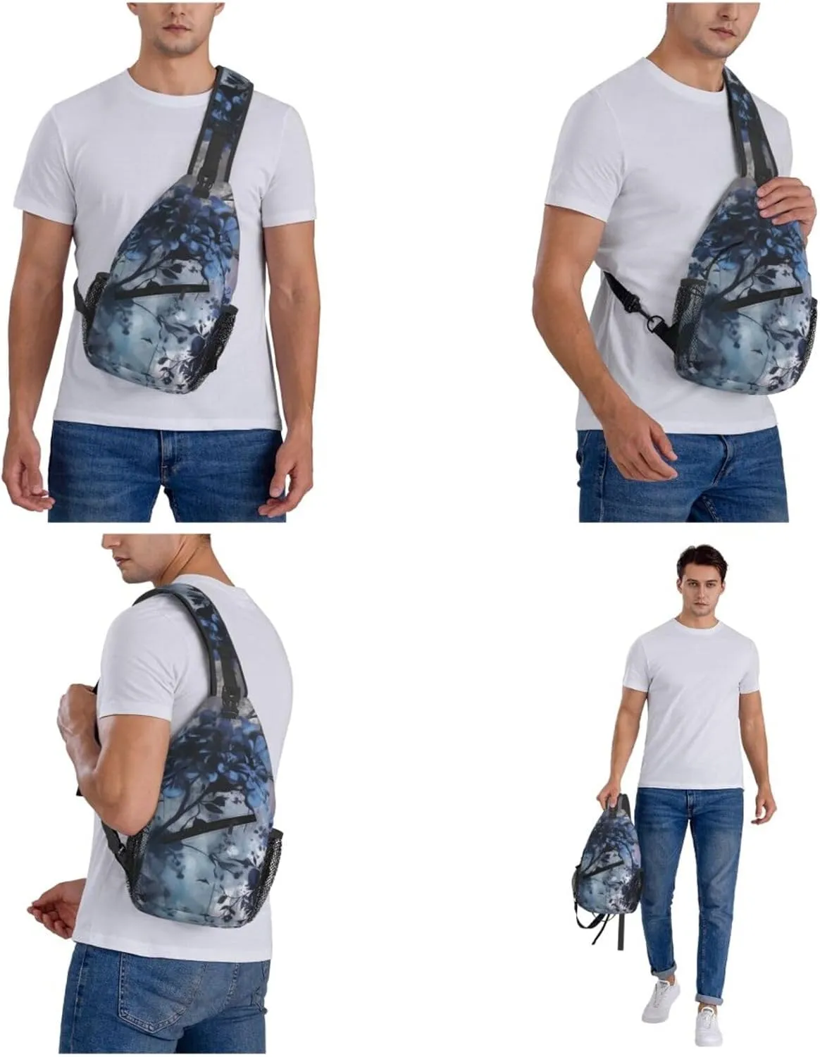 Crossbody Bags for Women Men Trendy Sling Bag Casual Chest Bag Silhouette of Green Vines Shoulder Bag for Travel Sport