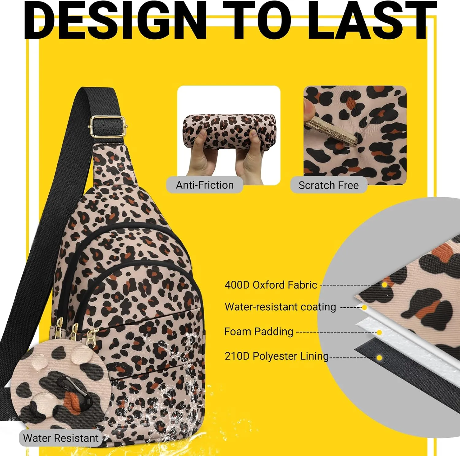 Crossbody Bags for Women, Sling Bag for Men, Small Hiking Backpack Anti Theft Lightweight for Outdoors Travel (M, Leopard）