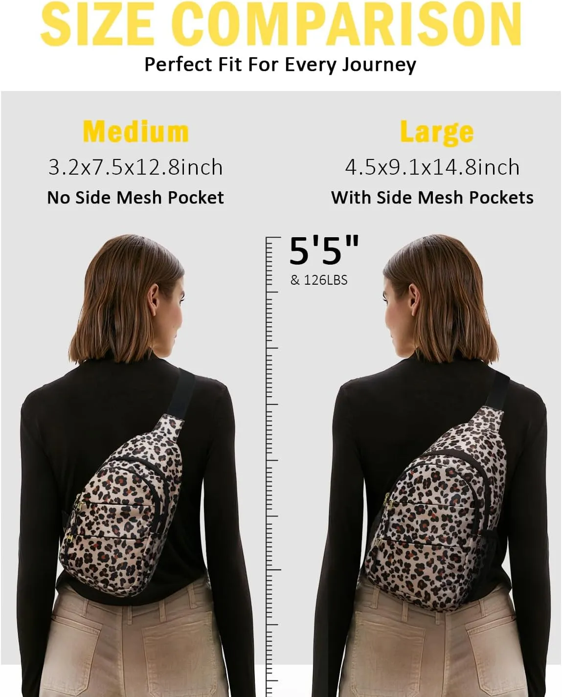 Crossbody Bags for Women, Sling Bag for Men, Small Hiking Backpack Anti Theft Lightweight for Outdoors Travel (M, Leopard）