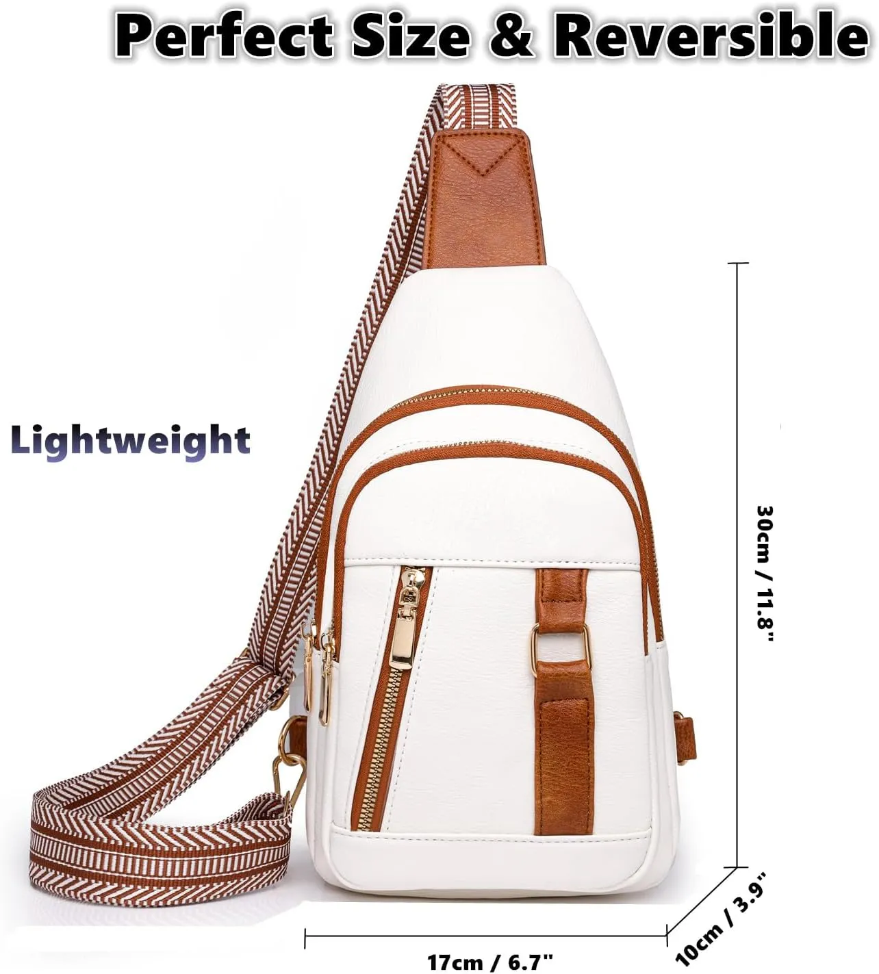 Crossbody Sling Backpack Chest Bag Daypack for Men & Women, PU Sling Bag with Adjustable Guitar Strap, Over Shoulder Bag, Fanny Pack Belt Purse for Travel Sports Hiking Shopping (White)