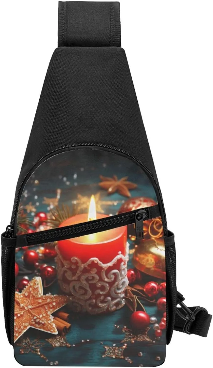 Crossbody Sling Backpack Sling Bag for Men Women Cross Chest Bag Shoulder Bag Christmas candle Travel Hiking Daypack