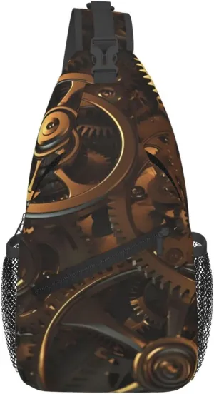 Crossbody Sling Backpack Sling Bag For Men Women Cross Chest Bag Shoulder Bag Cool Steampunk Gears Travel Hiking Daypack