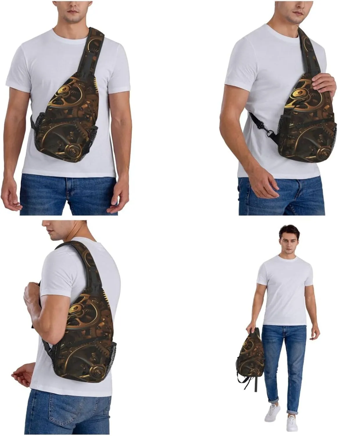 Crossbody Sling Backpack Sling Bag For Men Women Cross Chest Bag Shoulder Bag Cool Steampunk Gears Travel Hiking Daypack