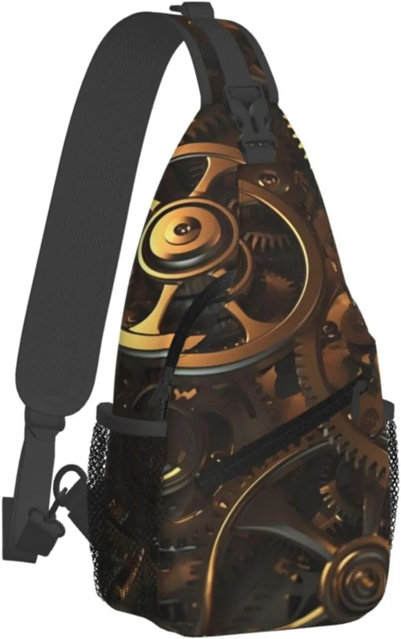 Crossbody Sling Backpack Sling Bag For Men Women Cross Chest Bag Shoulder Bag Cool Steampunk Gears Travel Hiking Daypack