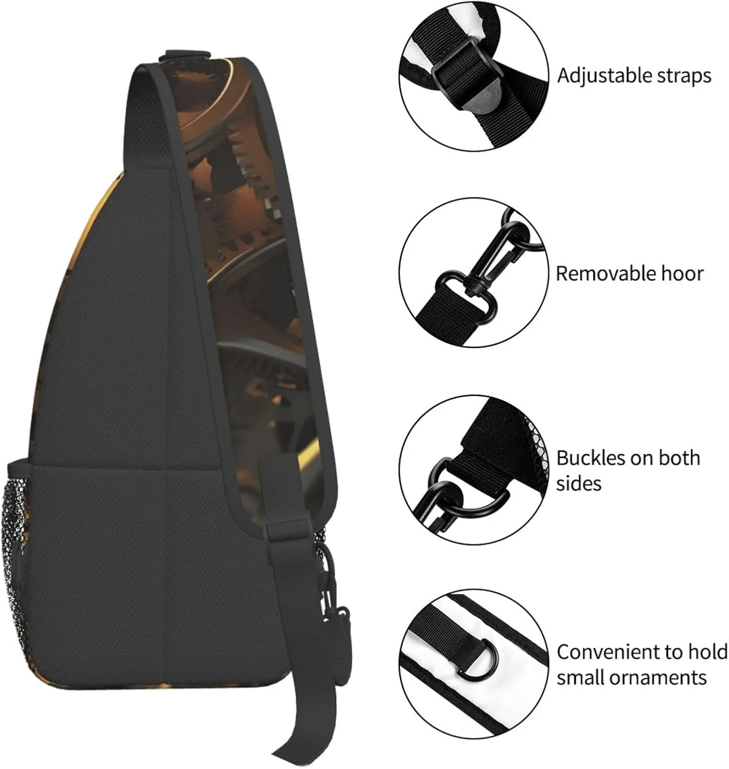 Crossbody Sling Backpack Sling Bag For Men Women Cross Chest Bag Shoulder Bag Cool Steampunk Gears Travel Hiking Daypack
