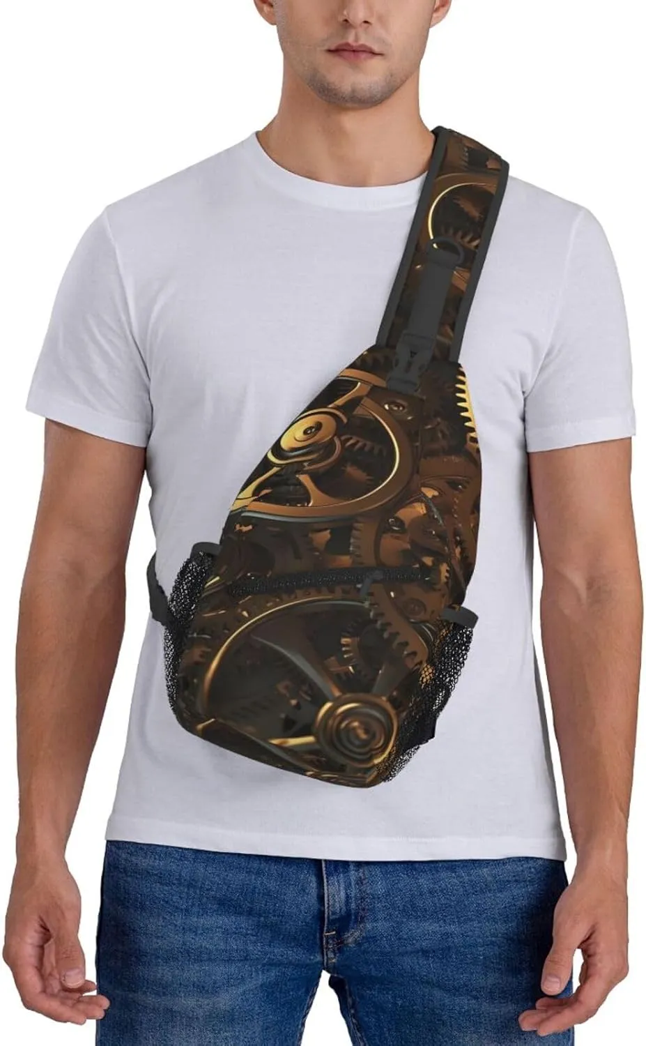 Crossbody Sling Backpack Sling Bag For Men Women Cross Chest Bag Shoulder Bag Cool Steampunk Gears Travel Hiking Daypack