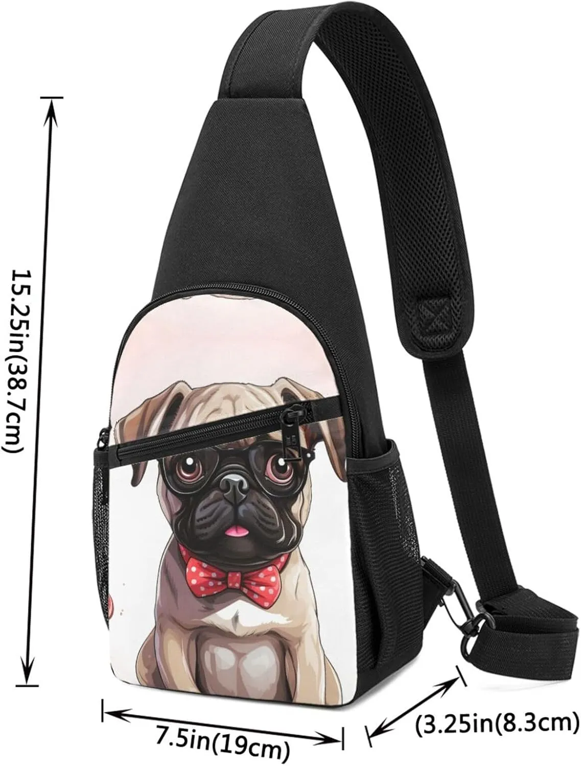 Crossbody Sling Backpack Sling Bag for Men Women Cross Chest Bag Shoulder Bag Cute pug puppy Travel Hiking Daypack