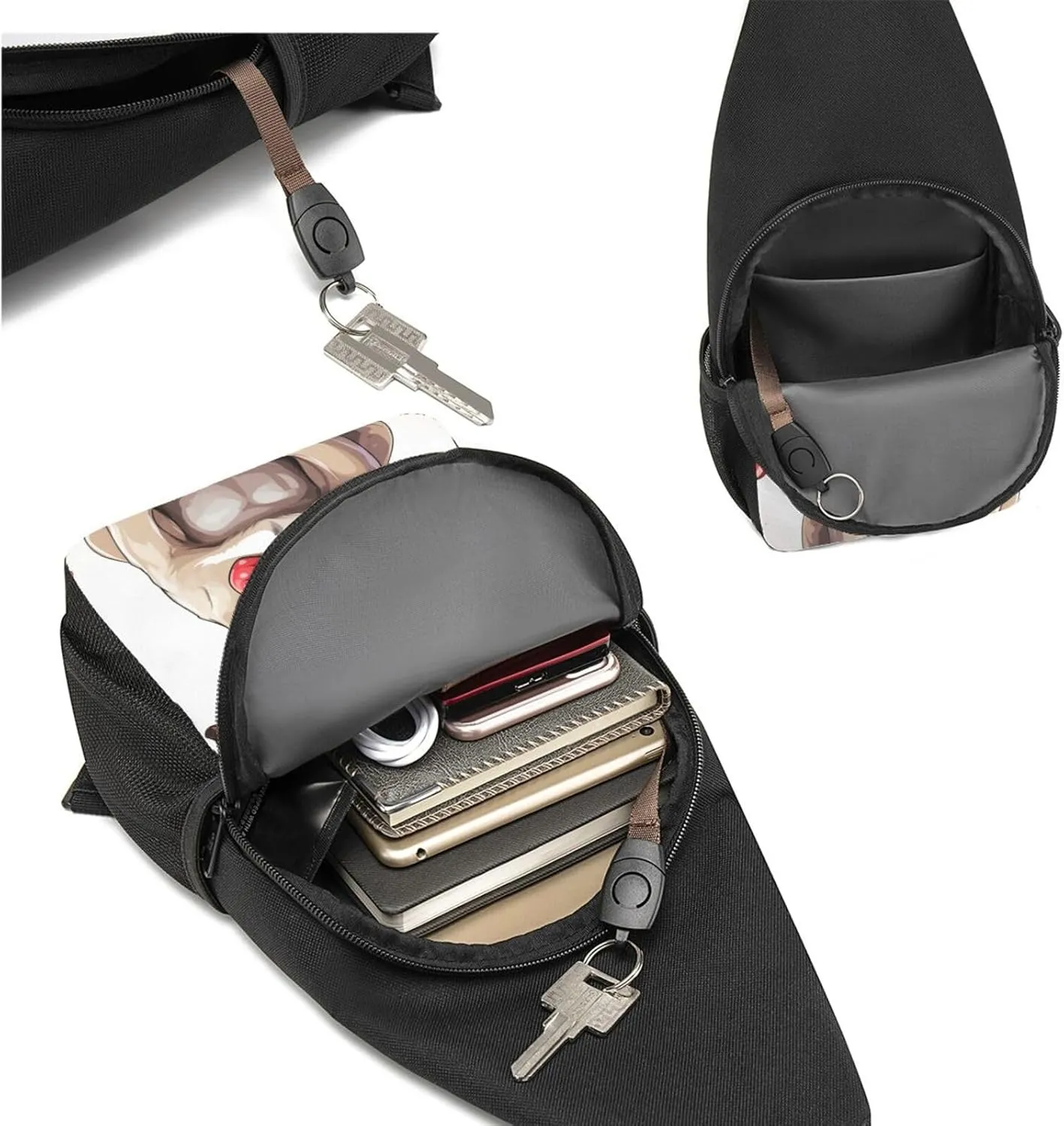 Crossbody Sling Backpack Sling Bag for Men Women Cross Chest Bag Shoulder Bag Cute pug puppy Travel Hiking Daypack