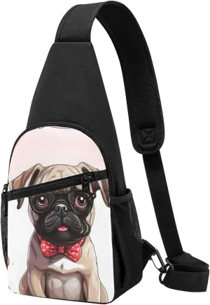 Crossbody Sling Backpack Sling Bag for Men Women Cross Chest Bag Shoulder Bag Cute pug puppy Travel Hiking Daypack