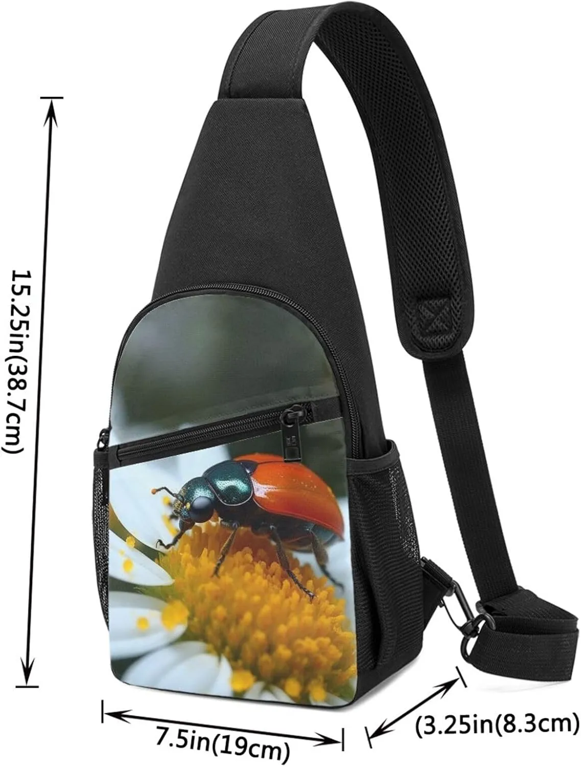 Crossbody Sling Backpack Sling Bag for Men Women Cross Chest Bag Shoulder Bag Insects and flower Travel Hiking Daypack