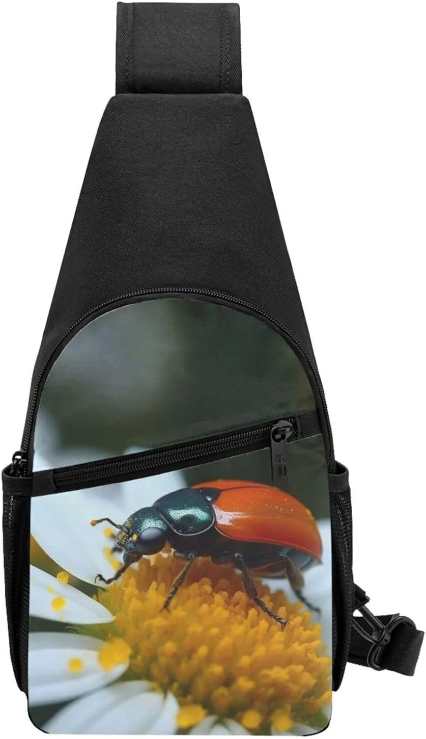 Crossbody Sling Backpack Sling Bag for Men Women Cross Chest Bag Shoulder Bag Insects and flower Travel Hiking Daypack