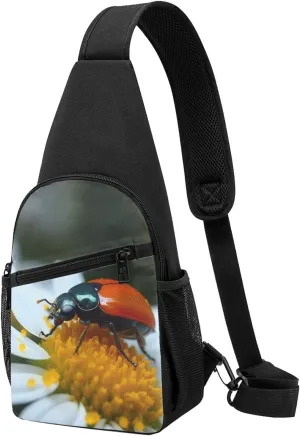 Crossbody Sling Backpack Sling Bag for Men Women Cross Chest Bag Shoulder Bag Insects and flower Travel Hiking Daypack