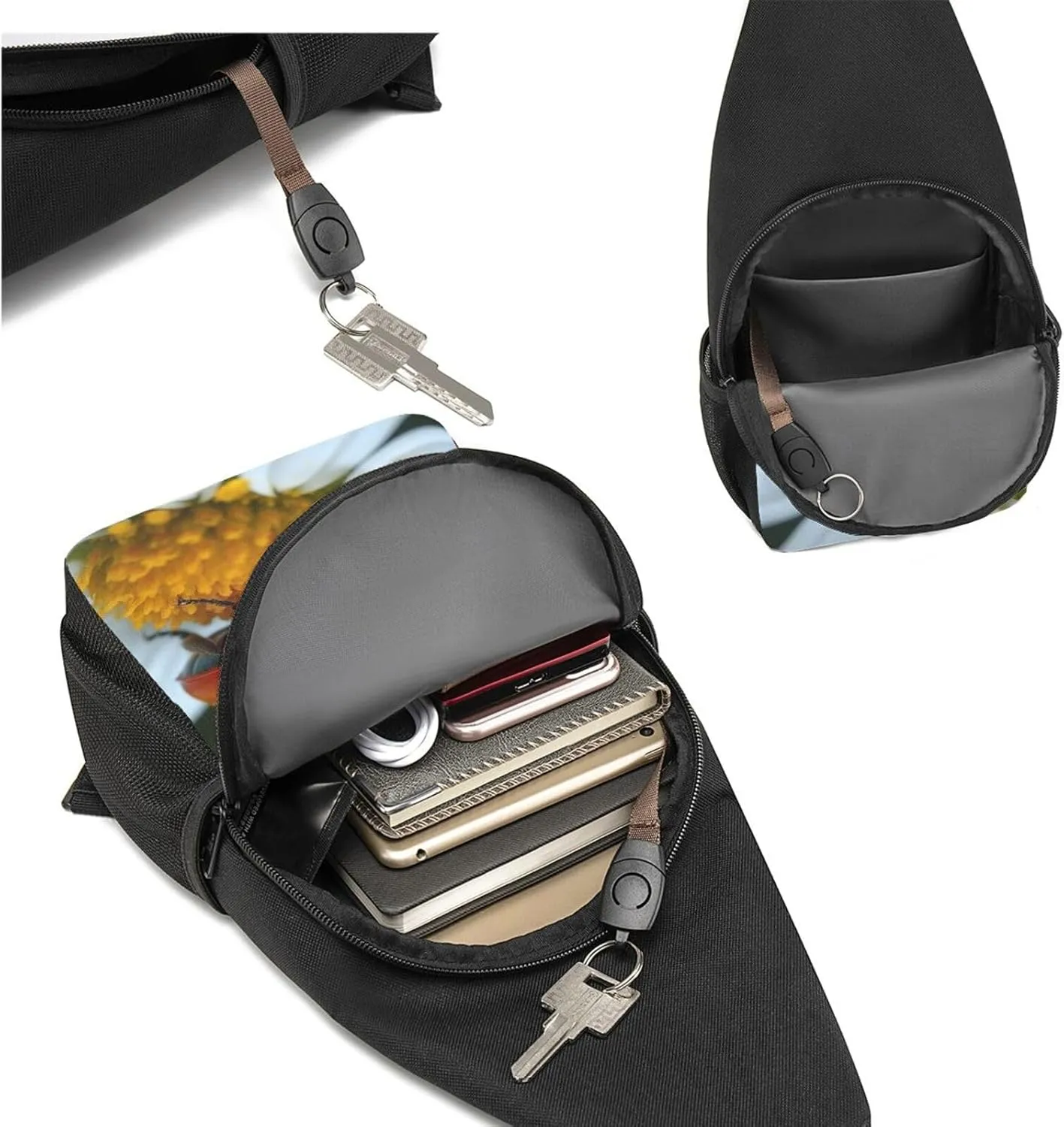 Crossbody Sling Backpack Sling Bag for Men Women Cross Chest Bag Shoulder Bag Insects and flower Travel Hiking Daypack