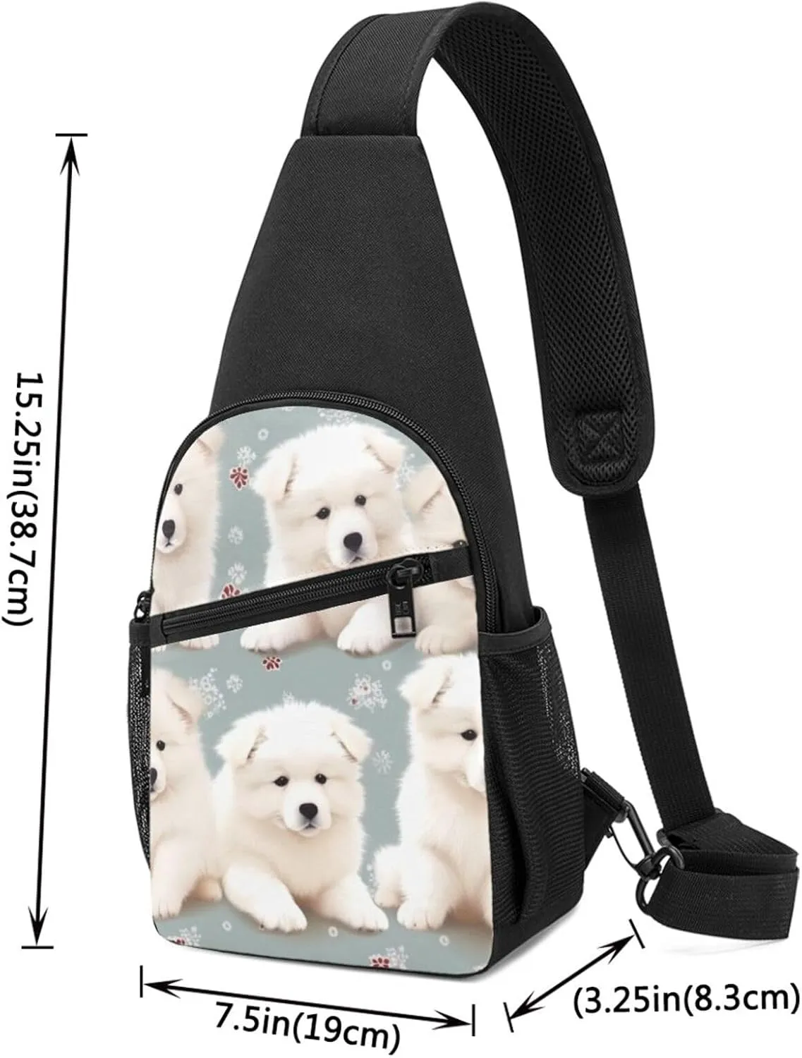 Crossbody Sling Backpack Sling Bag for Men Women Cross Chest Bag Shoulder Bag Little White Dogs Pattern Travel Hiking Daypack