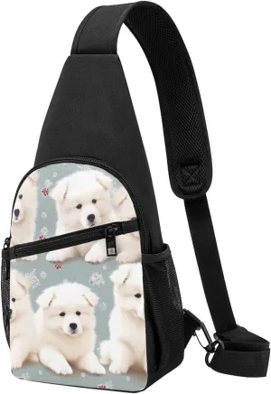 Crossbody Sling Backpack Sling Bag for Men Women Cross Chest Bag Shoulder Bag Little White Dogs Pattern Travel Hiking Daypack
