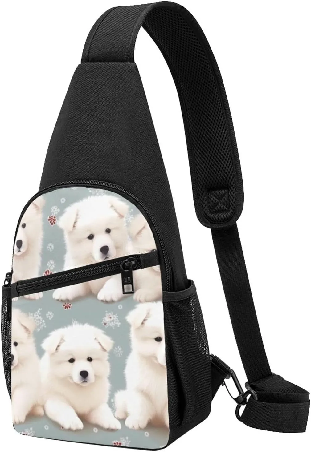 Crossbody Sling Backpack Sling Bag for Men Women Cross Chest Bag Shoulder Bag Little White Dogs Pattern Travel Hiking Daypack