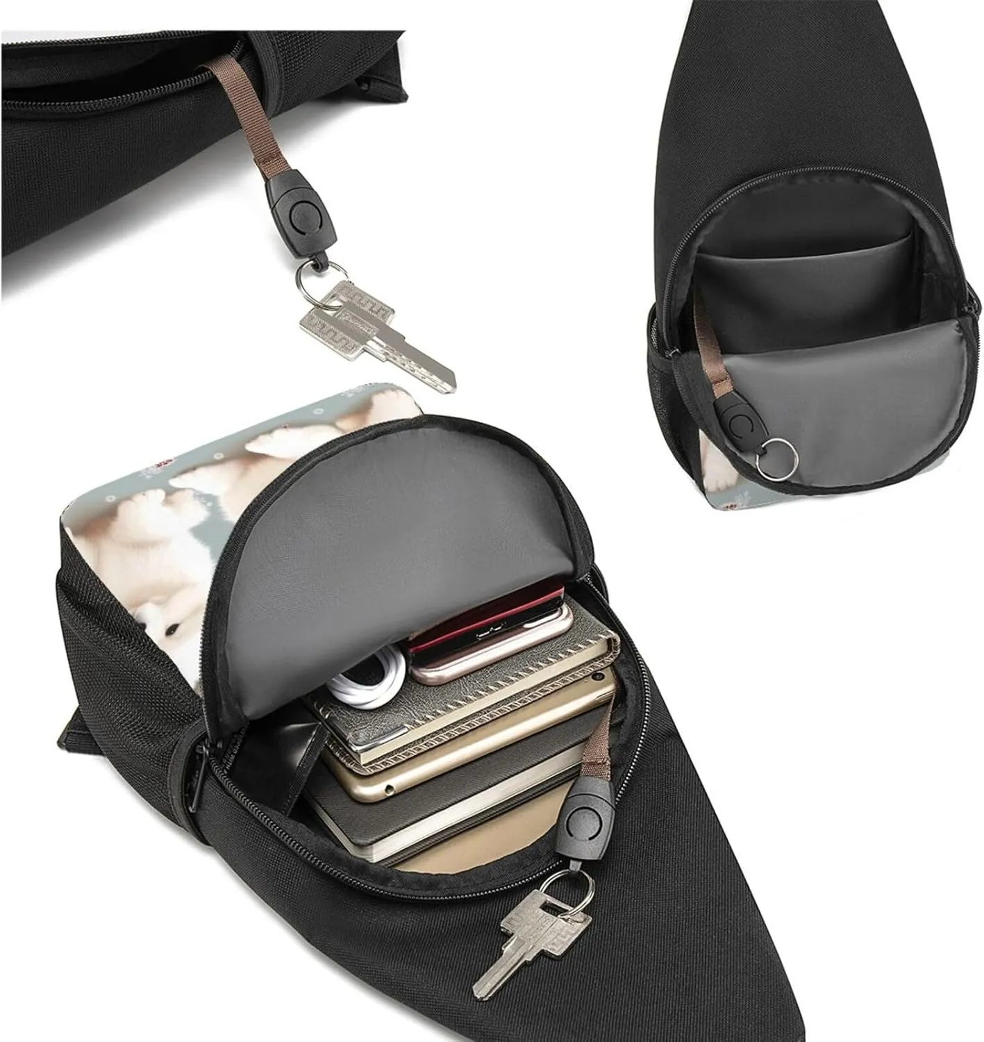 Crossbody Sling Backpack Sling Bag for Men Women Cross Chest Bag Shoulder Bag Little White Dogs Pattern Travel Hiking Daypack
