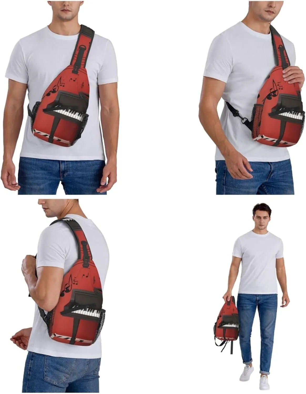 Crossbody Sling Backpack Sling Bag For Men Women Cross Chest Bag Shoulder Bag Music Note Piano Travel Hiking Daypack