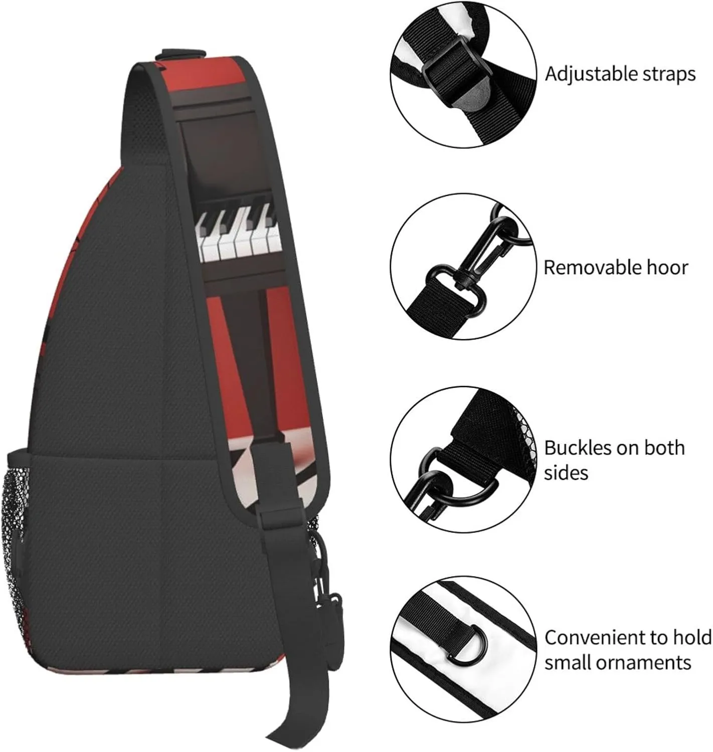 Crossbody Sling Backpack Sling Bag For Men Women Cross Chest Bag Shoulder Bag Music Note Piano Travel Hiking Daypack