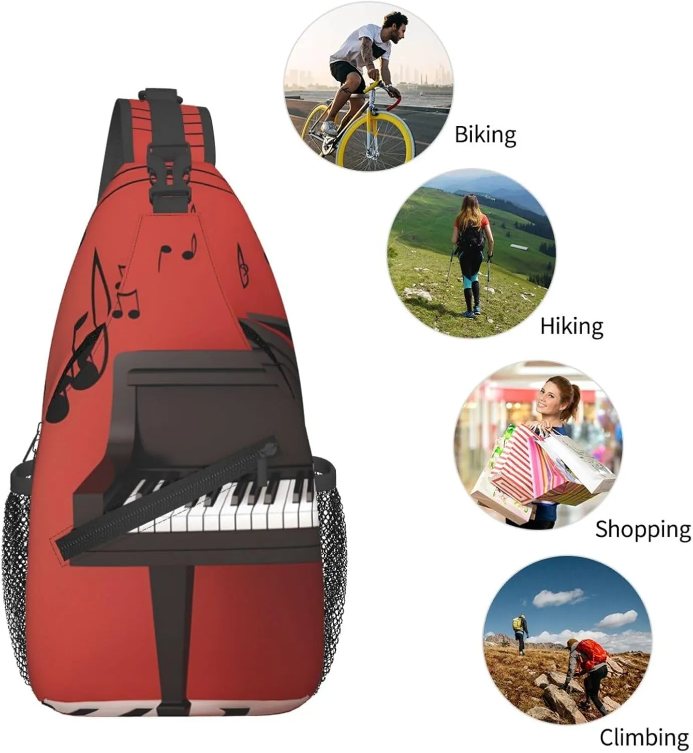 Crossbody Sling Backpack Sling Bag For Men Women Cross Chest Bag Shoulder Bag Music Note Piano Travel Hiking Daypack