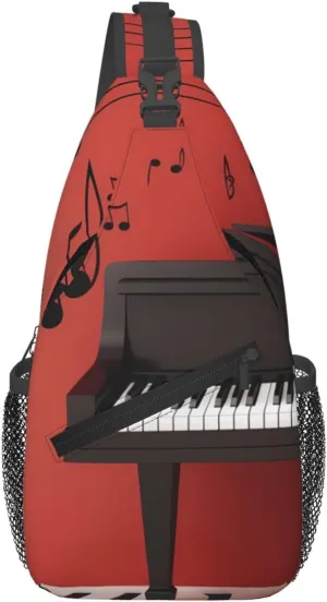 Crossbody Sling Backpack Sling Bag For Men Women Cross Chest Bag Shoulder Bag Music Note Piano Travel Hiking Daypack