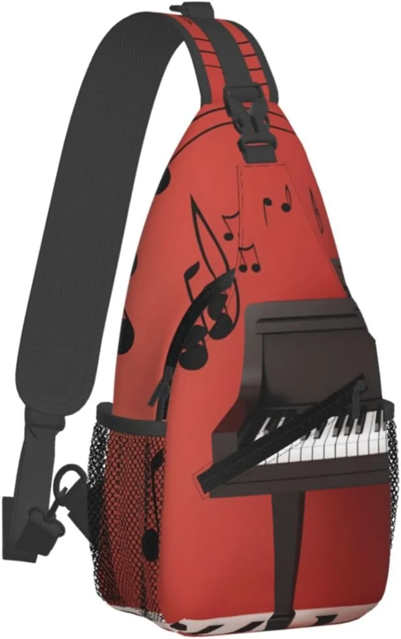 Crossbody Sling Backpack Sling Bag For Men Women Cross Chest Bag Shoulder Bag Music Note Piano Travel Hiking Daypack