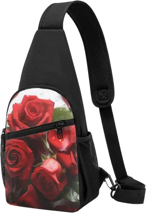 Crossbody Sling Backpack Sling Bag for Men Women Cross Chest Bag Shoulder Bag Red Rose Petals Travel Hiking Daypack