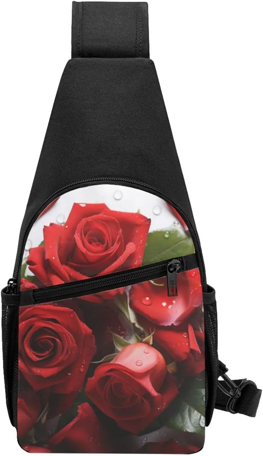 Crossbody Sling Backpack Sling Bag for Men Women Cross Chest Bag Shoulder Bag Red Rose Petals Travel Hiking Daypack