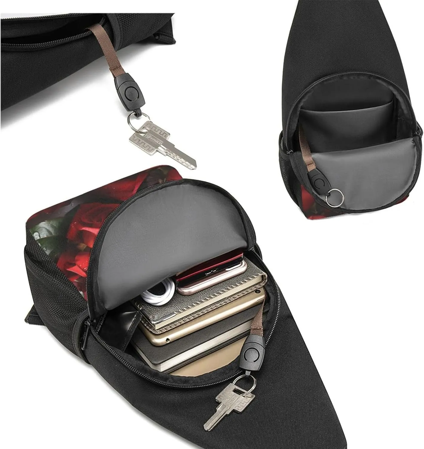 Crossbody Sling Backpack Sling Bag for Men Women Cross Chest Bag Shoulder Bag Red Rose Petals Travel Hiking Daypack