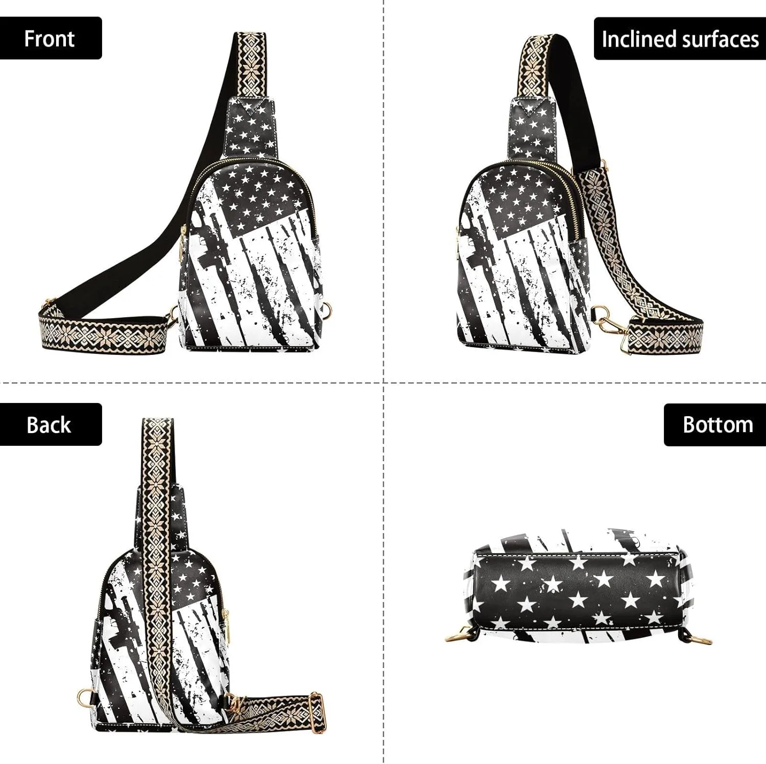 Crossbody Sling Bag for Women Leather Shoulder Chest Bag Small Fanny Pack for Hiking Travel