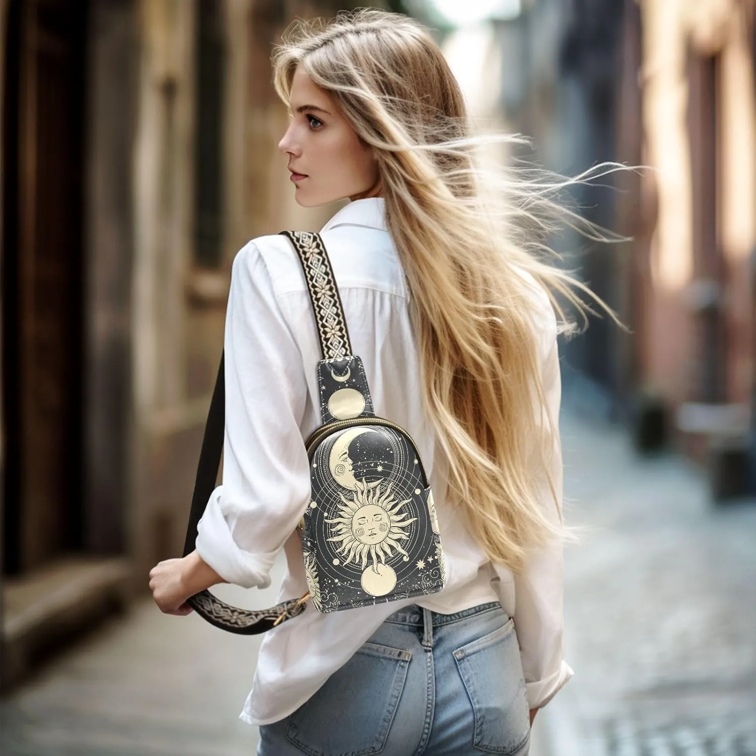 Crossbody Sling Bag for Women Leather Shoulder Chest Bag Small Fanny Pack for Hiking Travel