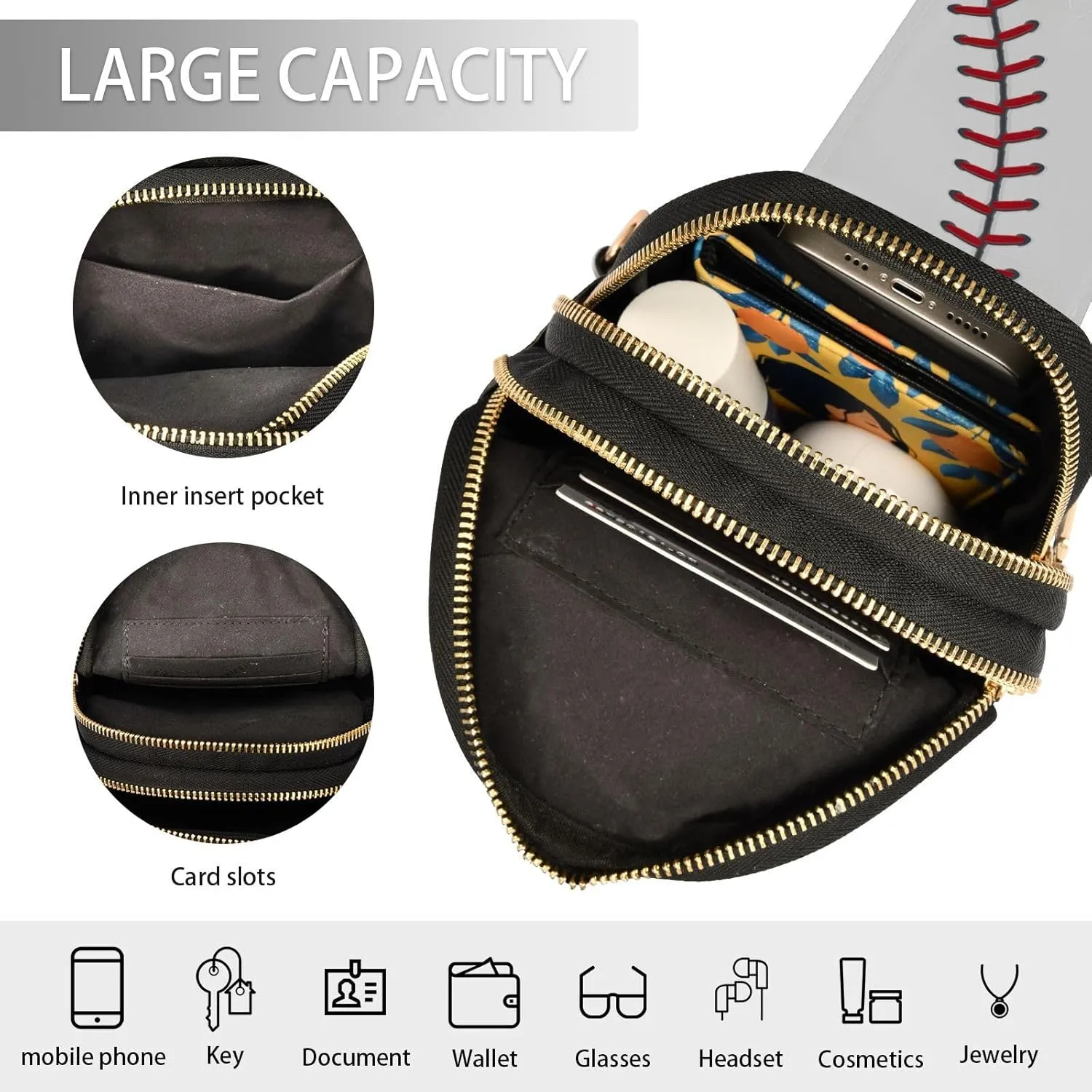 Crossbody Sling Bag for Women Leather Shoulder Chest Bag Small Fanny Pack for Hiking Travel