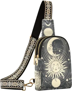 Crossbody Sling Bag for Women Leather Shoulder Chest Bag Small Fanny Pack for Hiking Travel