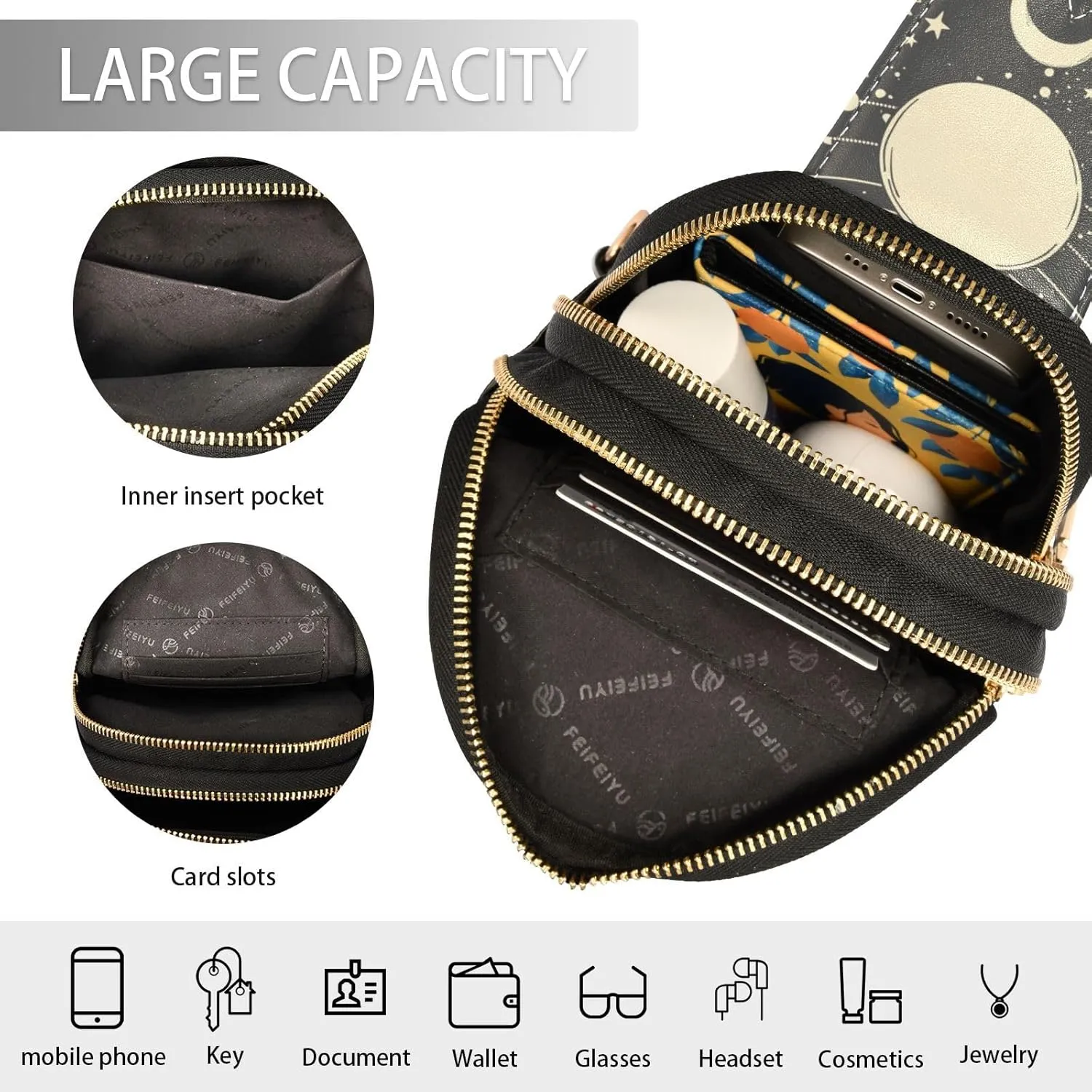 Crossbody Sling Bag for Women Leather Shoulder Chest Bag Small Fanny Pack for Hiking Travel