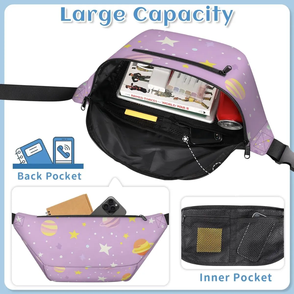 Crossbody Sling Bag for Women Men Cartoon Planets Stars Lightweight Travel Essentials Chest Bag Waterproof Sling Backpack and Cross Body Bag for Daily Use