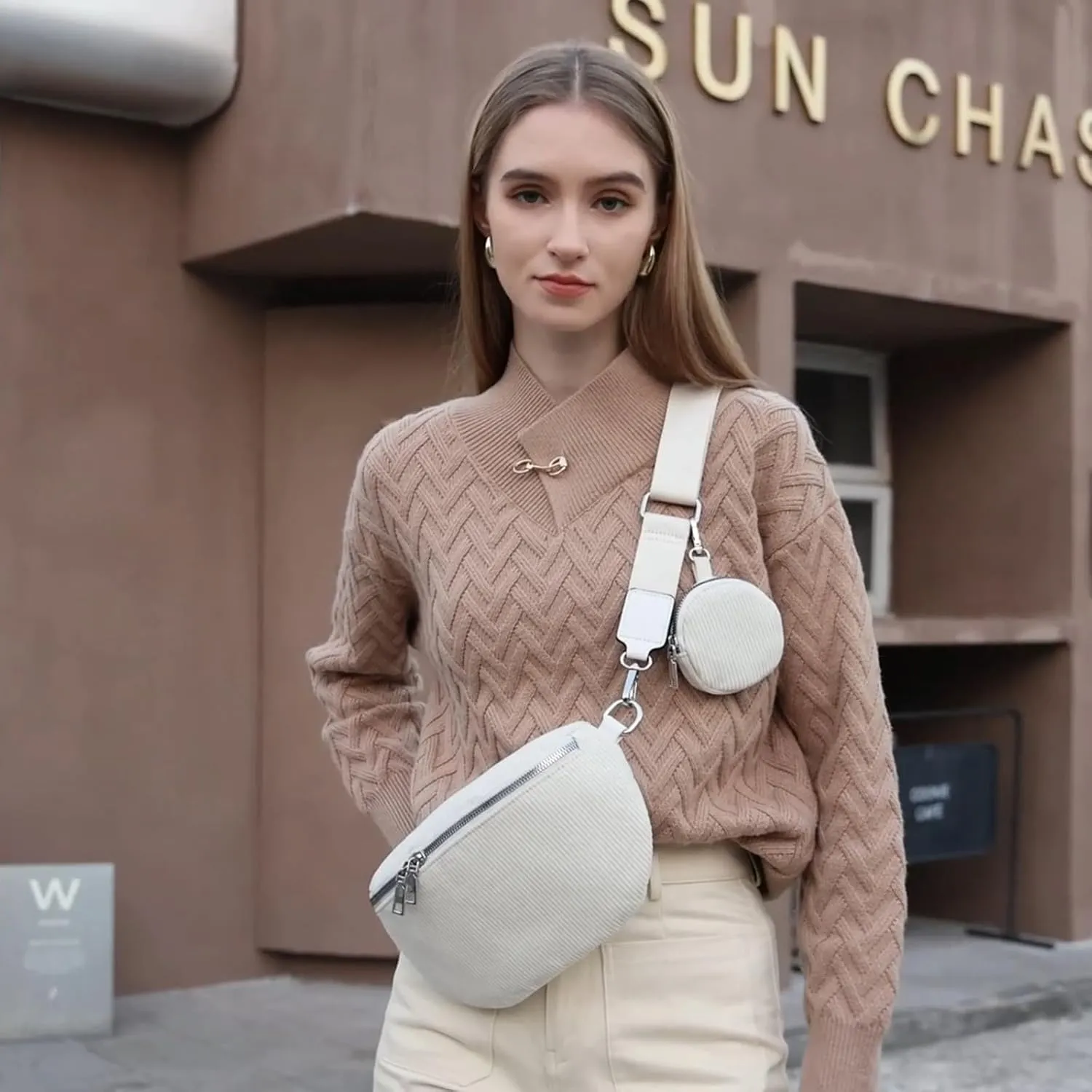Crossbody Sling Bag Purse for Women - Small Chest Fanny Pack Trendy Travel Faux Leather Cross Body Bags with Adjustable Strap