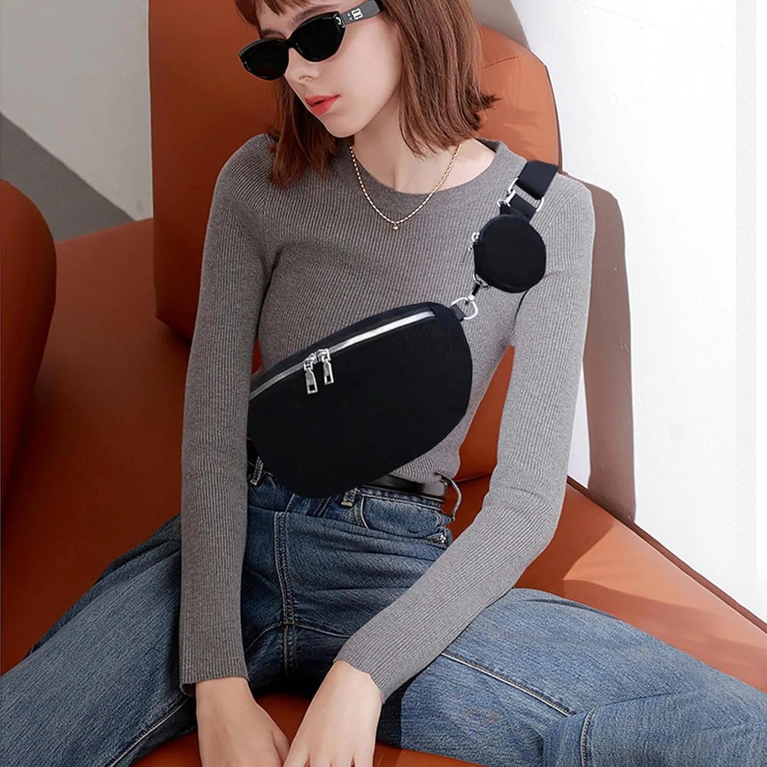 Crossbody Sling Bag Purse for Women - Small Chest Fanny Pack Trendy Travel Faux Leather Cross Body Bags with Adjustable Strap