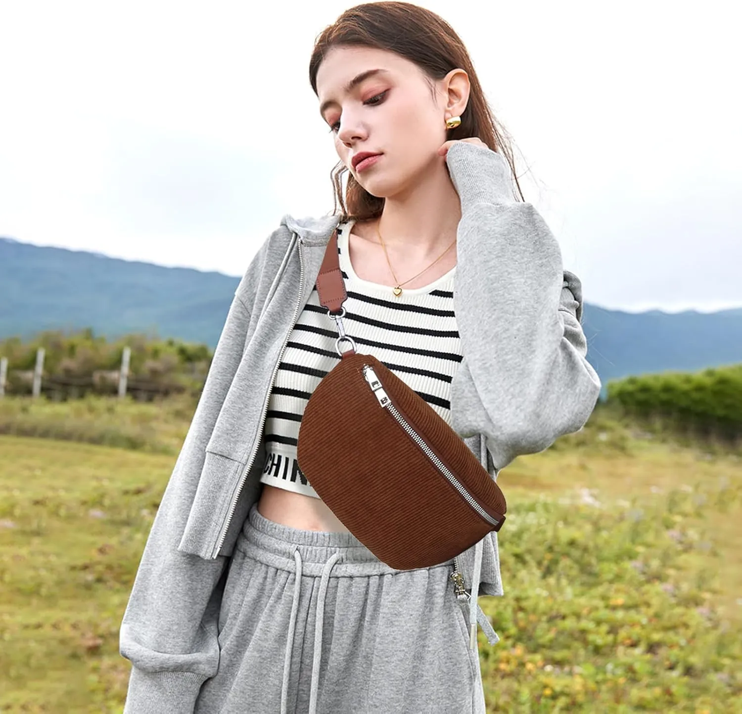 Crossbody Sling Bag Purse for Women - Small Chest Fanny Pack Trendy Travel Faux Leather Cross Body Bags with Adjustable Strap