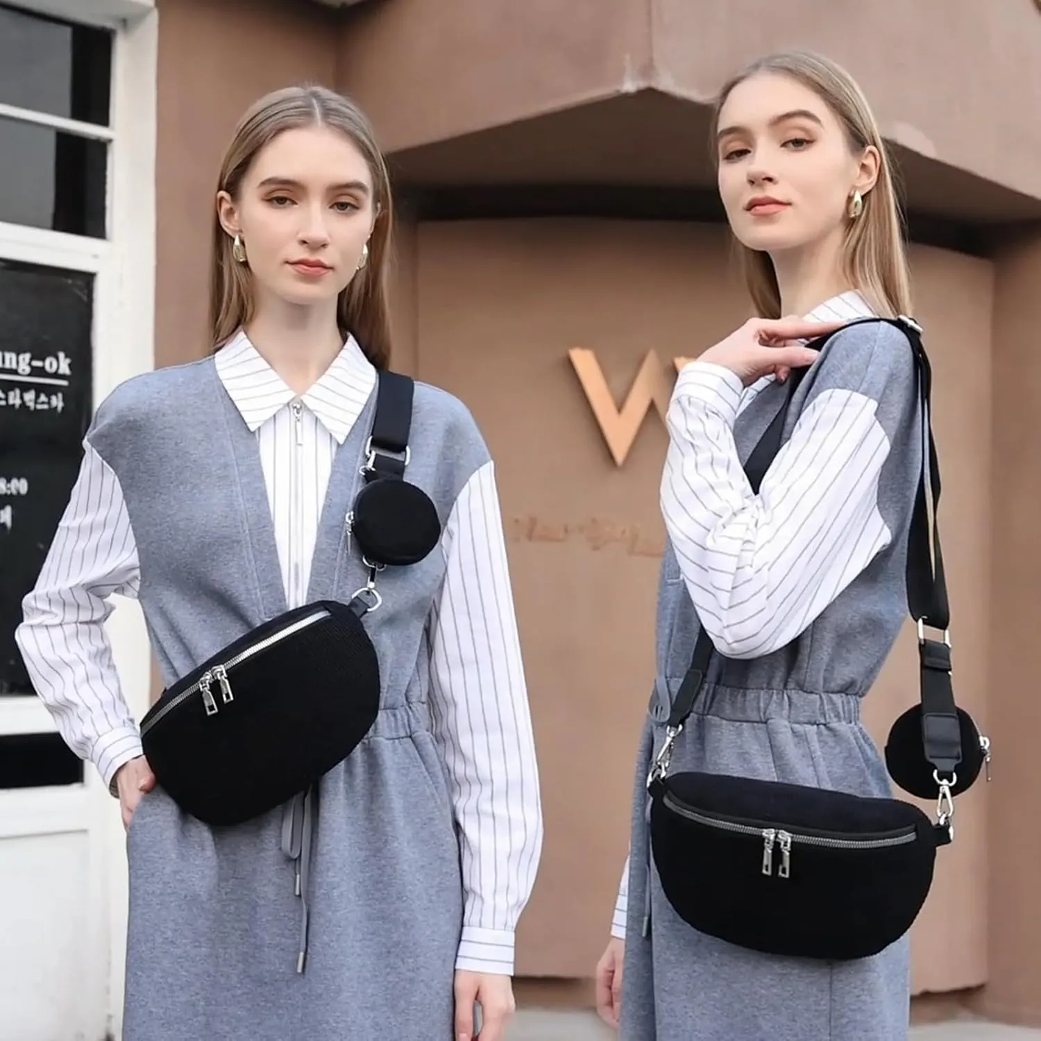 Crossbody Sling Bag Purse for Women - Small Chest Fanny Pack Trendy Travel Faux Leather Cross Body Bags with Adjustable Strap