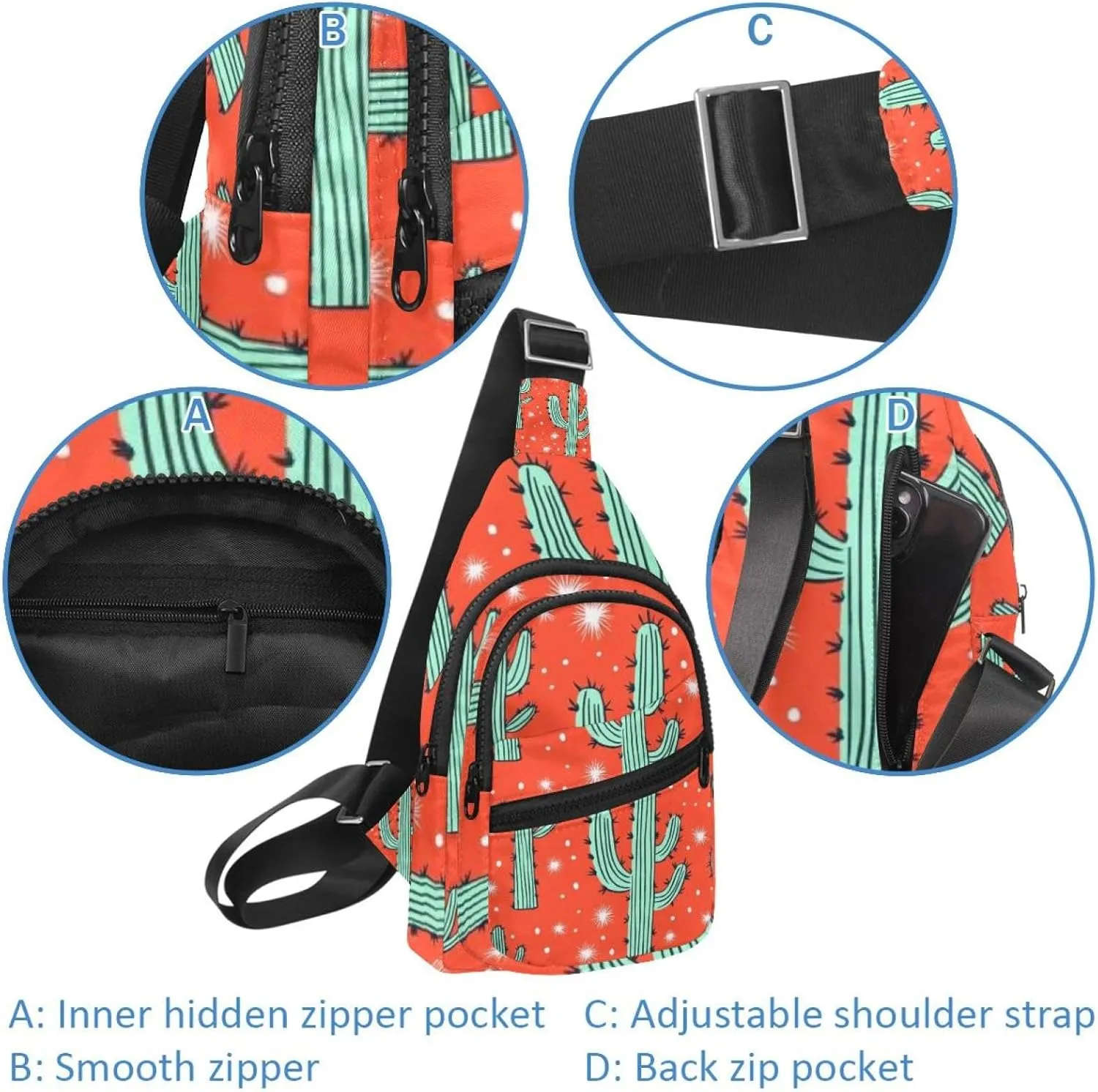 Crossbody Small Sling Bag Backpack for Women Men, cacti with thorns Chest Daypack Crossbody Travel Sports Hiking